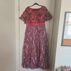 SHEIN Red Sequin Lace Wedding Dress